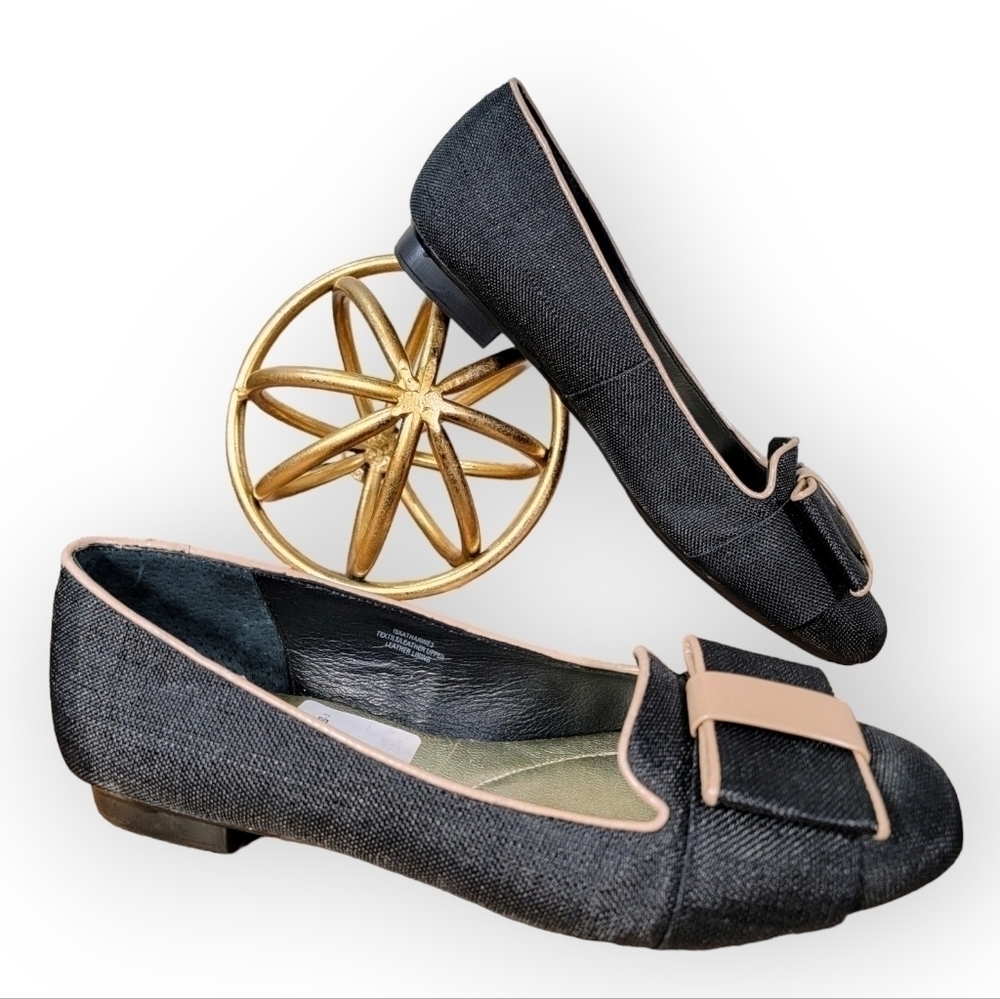 Isaac Mizrahi Linen Bow Front Square Toe Flats Size 6.5